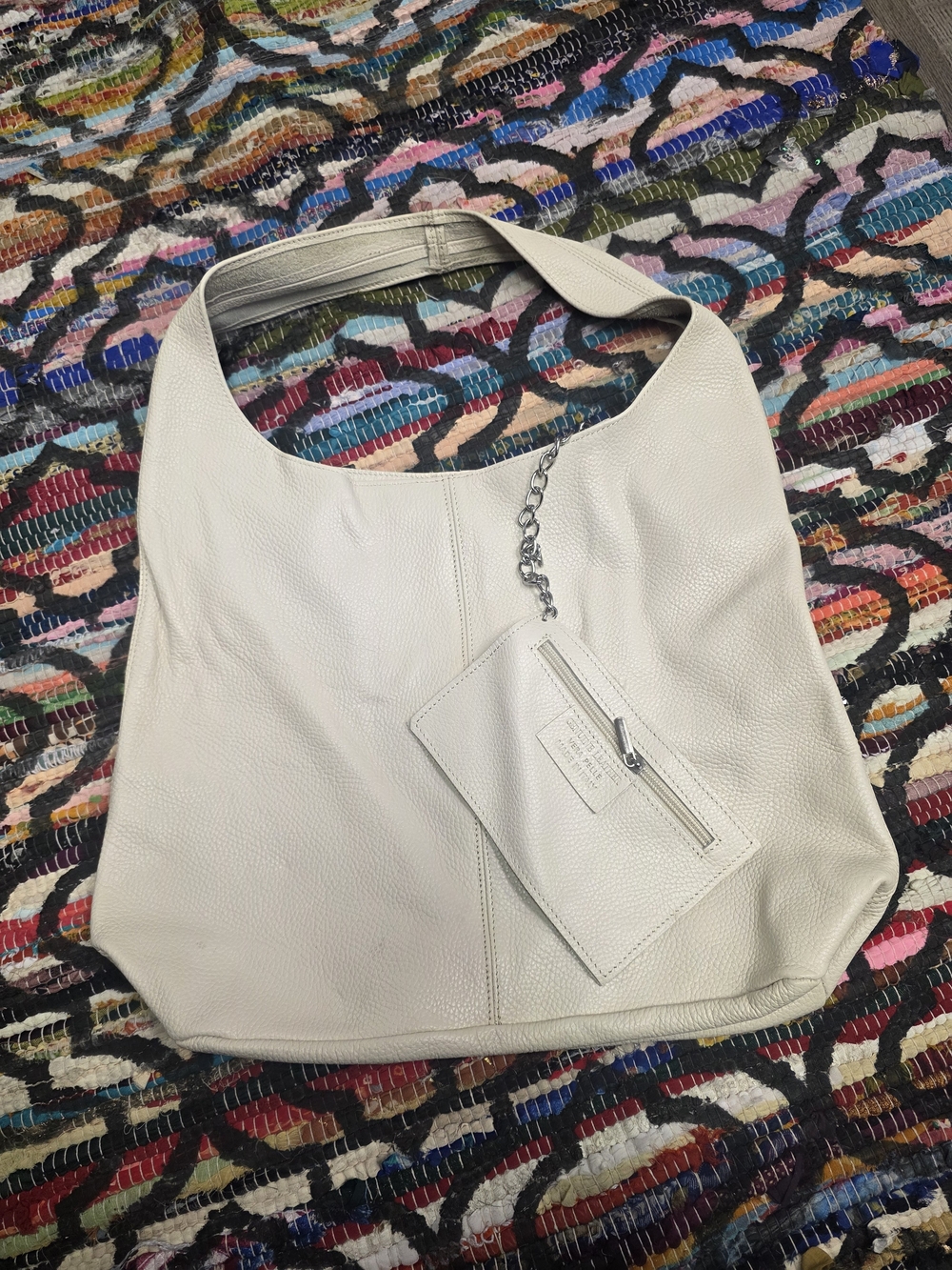 Vera Pelle Ivory Leather Shoulder Bag with Removable Pouch